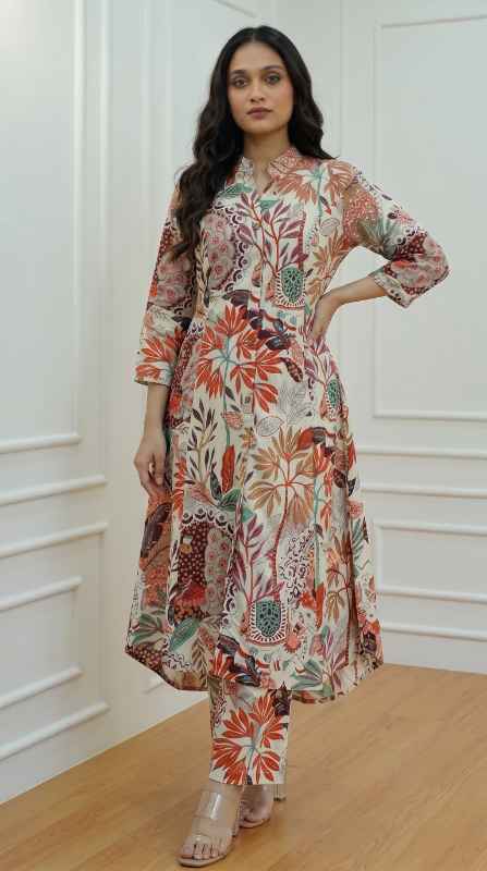 Anarkali Kurta-Set – Viscose Printed Kurta & Straight Pant | kurtis| Festive Indian Traditional Outfit Dress for Functions 